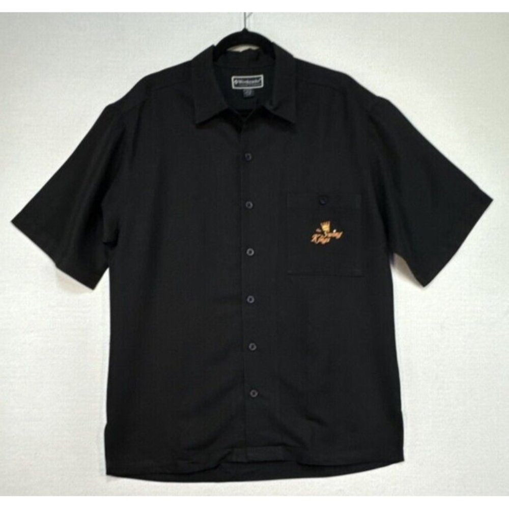 Weekender Casual Lifestyle Mens Silk Shirt Size Medium Black Embroidered